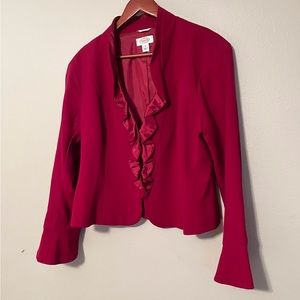 Talbots Jacket Size 18 Burgundy Red Bell Sleeve Ruffled Neckline Wool Lined